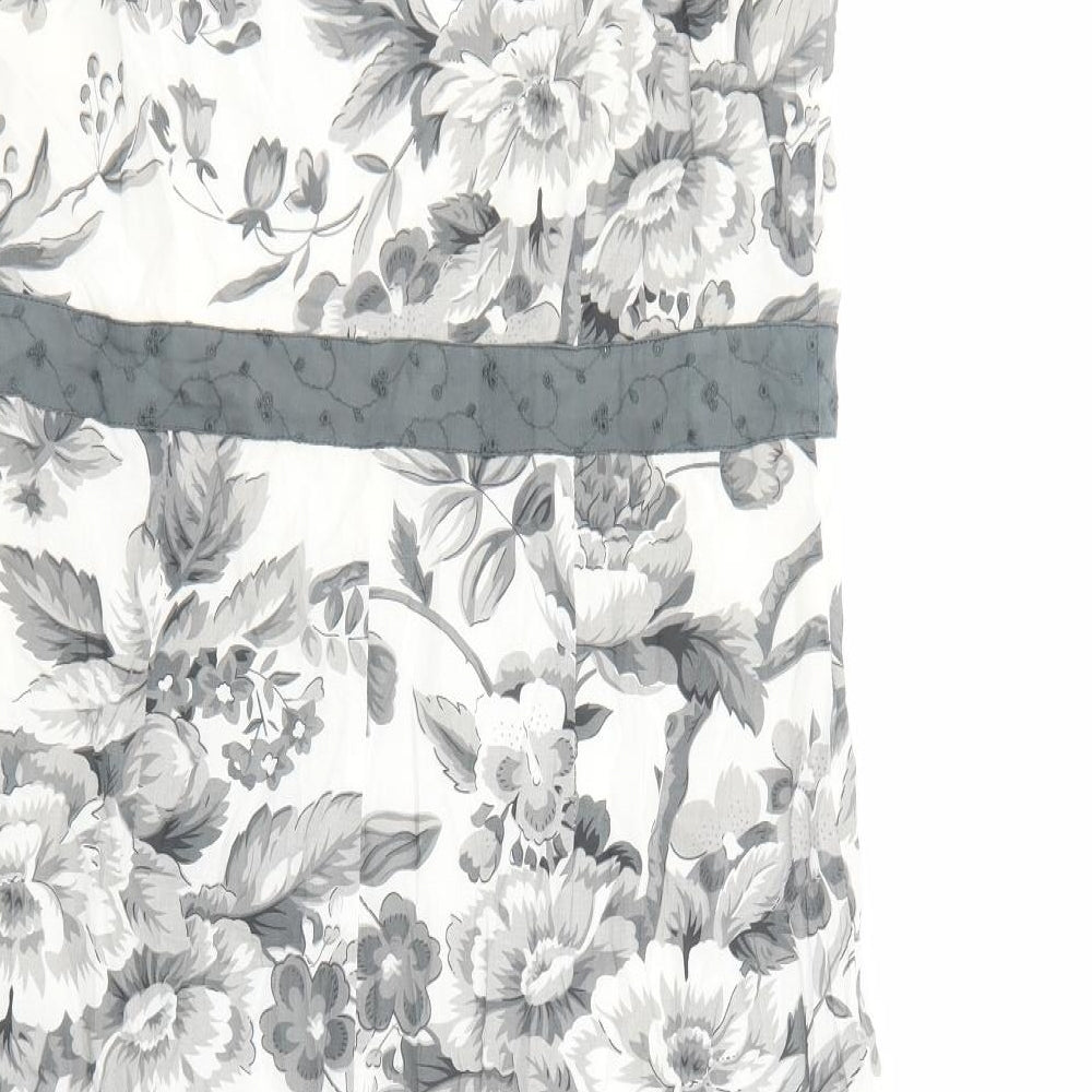Preworn Womens White Floral Cotton A-Line Size L V-Neck Zip