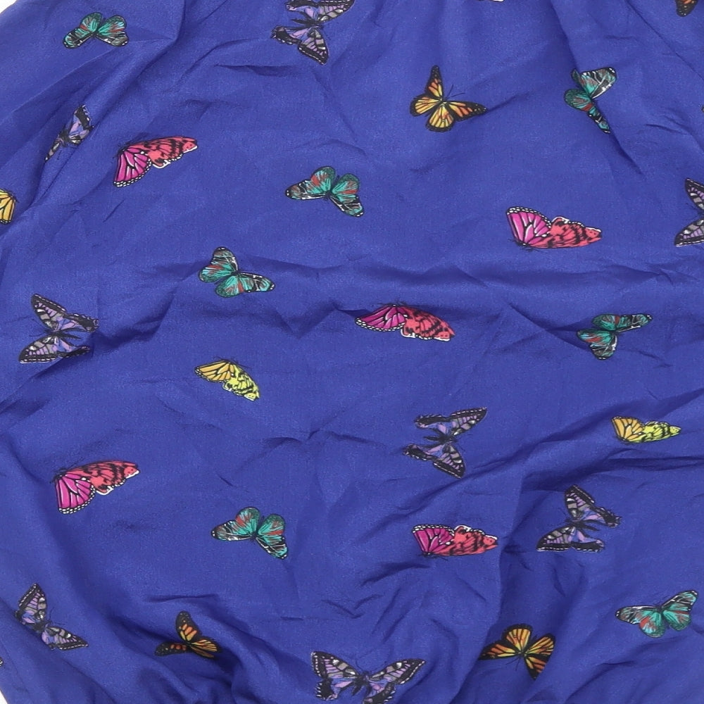 Monsoon Womens Blue Geometric Polyester Basic Blouse Size S V-Neck - Butterfly Pattern