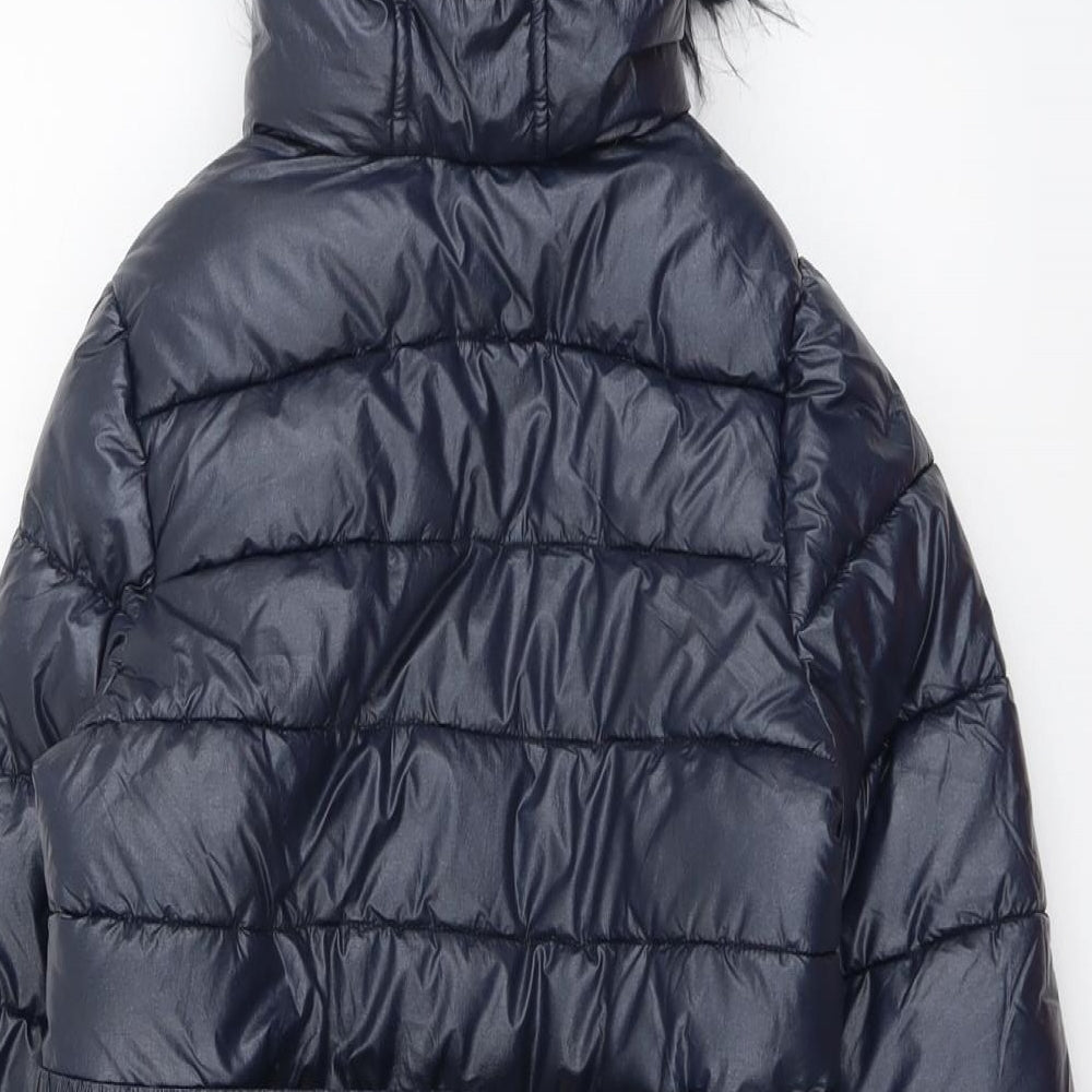 Marks and Spencer Girls Blue Quilted Coat Size 9-10 Years Zip