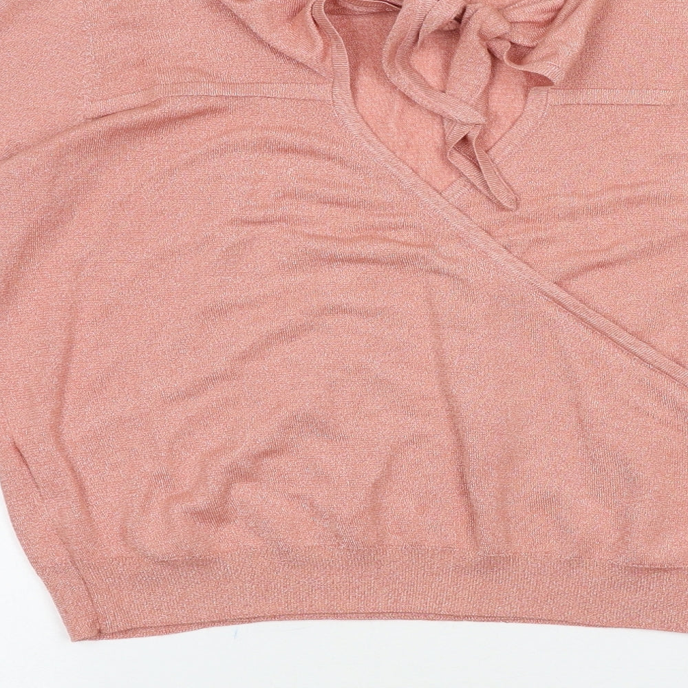 Mango Womens Pink Viscose Basic T-Shirt Size M Boat Neck - Tie Back