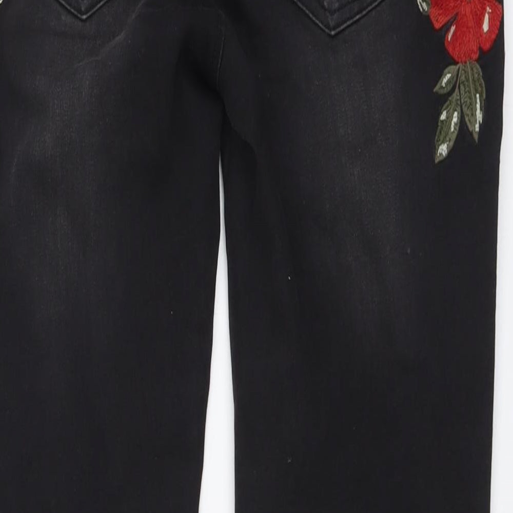 find. Womens Black Cotton Skinny Jeans Size 30 in L32 in Regular Button - Floral Detail