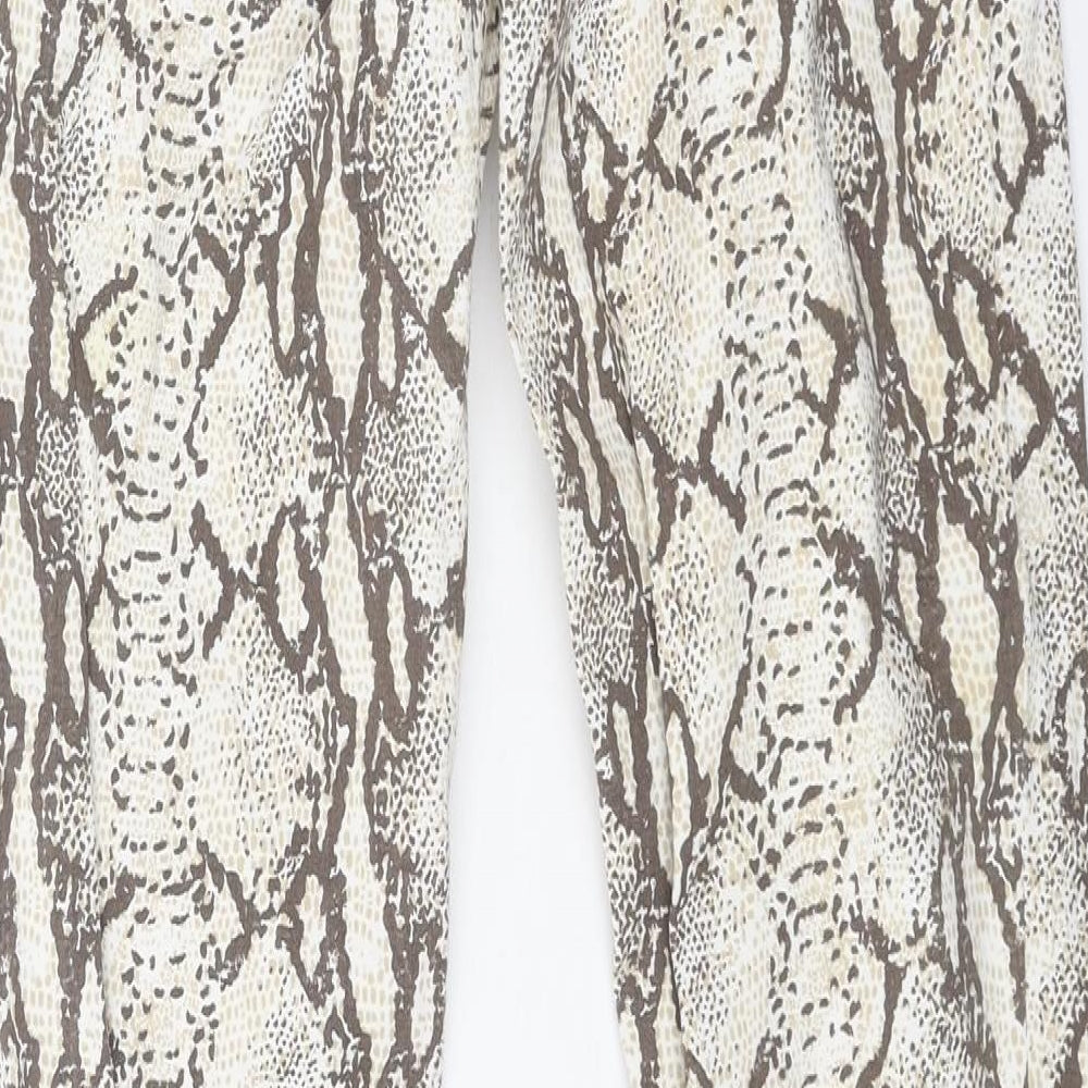 H&M Womens Beige Animal Print Cotton Skinny Jeans Size 10 L32 in Regular Button - Snake Print