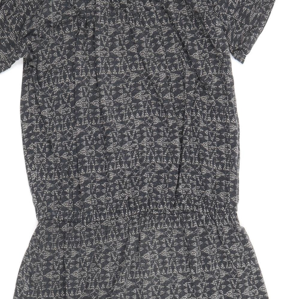 NEXT Womens Grey Geometric Viscose Fit & Flare Size 8 Off the Shoulder Pullover - Bardot