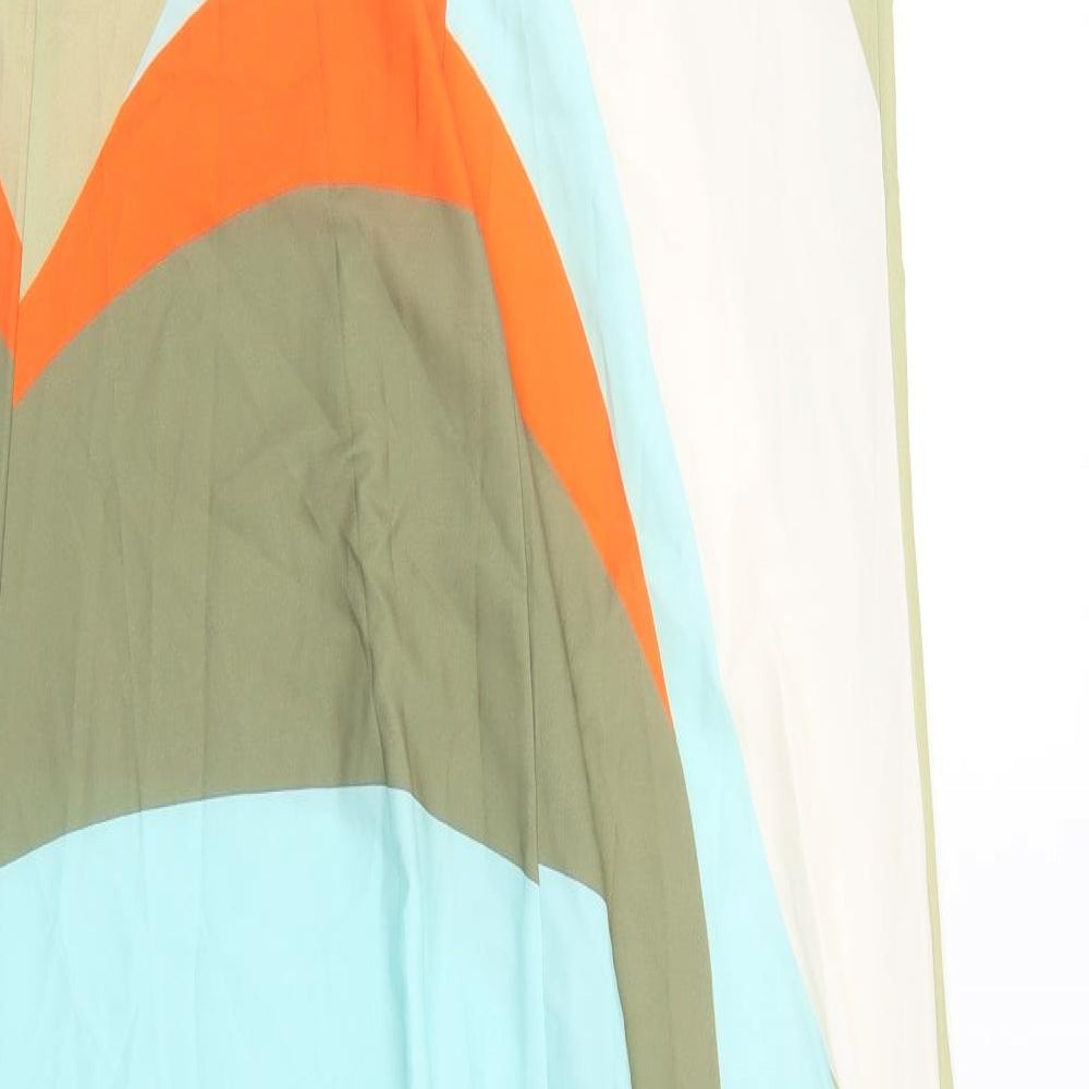 Preworn Womens Green Geometric Polyester Maxi Size L Scoop Neck Pullover - Drop hem