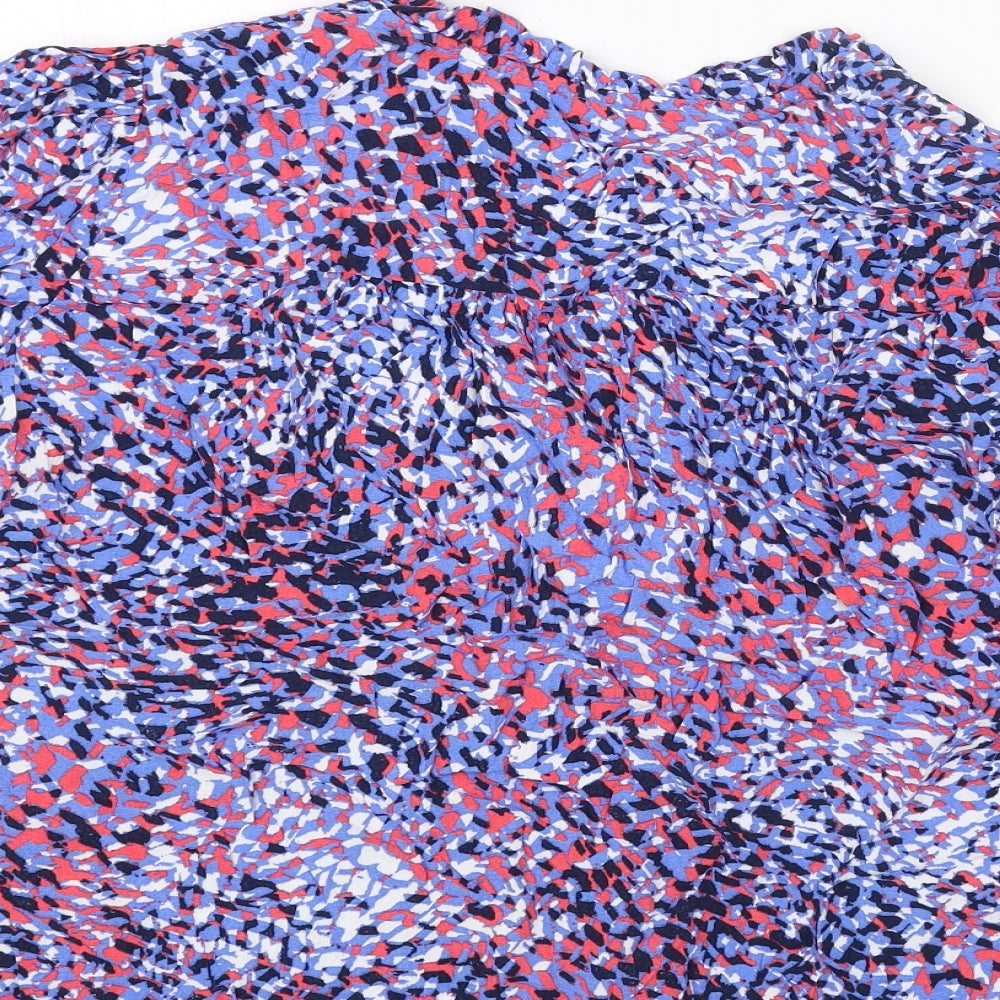 Marks and Spencer Womens Blue Herringbone Viscose Basic Blouse Size 12 V-Neck - Tie Neck Detail
