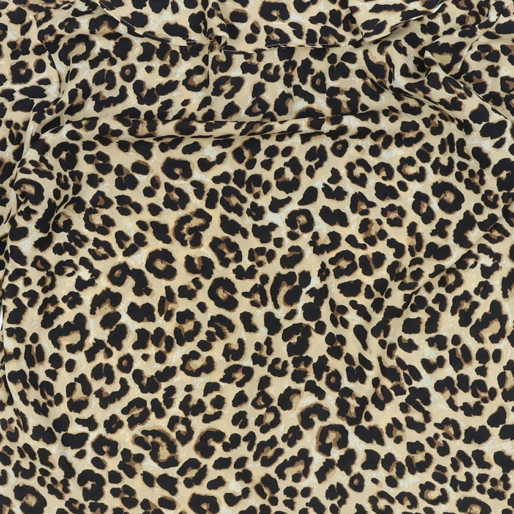 Wallis Womens Brown Animal Print Polyester Basic Blouse Size 10 V-Neck - Leopard Pattern