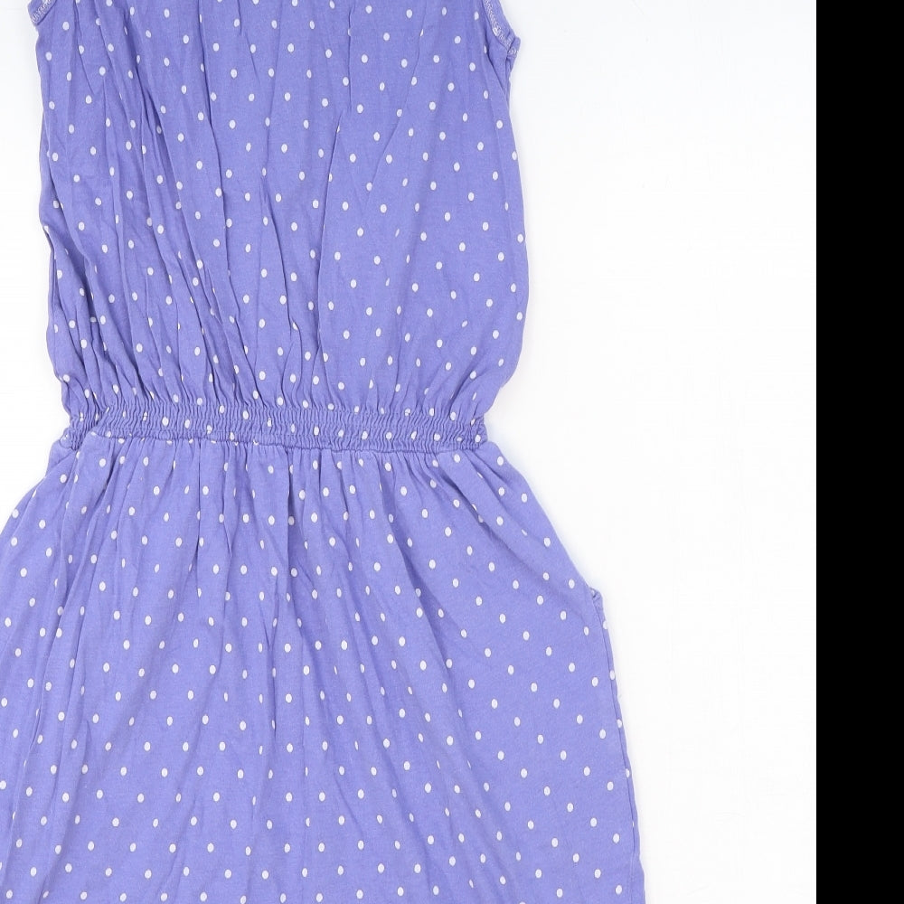 L'ART Womens Purple Polka Dot Cotton Mini Size 10 Scoop Neck Pullover - Shirred Waist