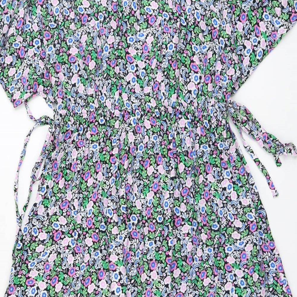 Marks and Spencer Womens Multicoloured Floral Viscose Fit & Flare Size 10 V-Neck Pullover