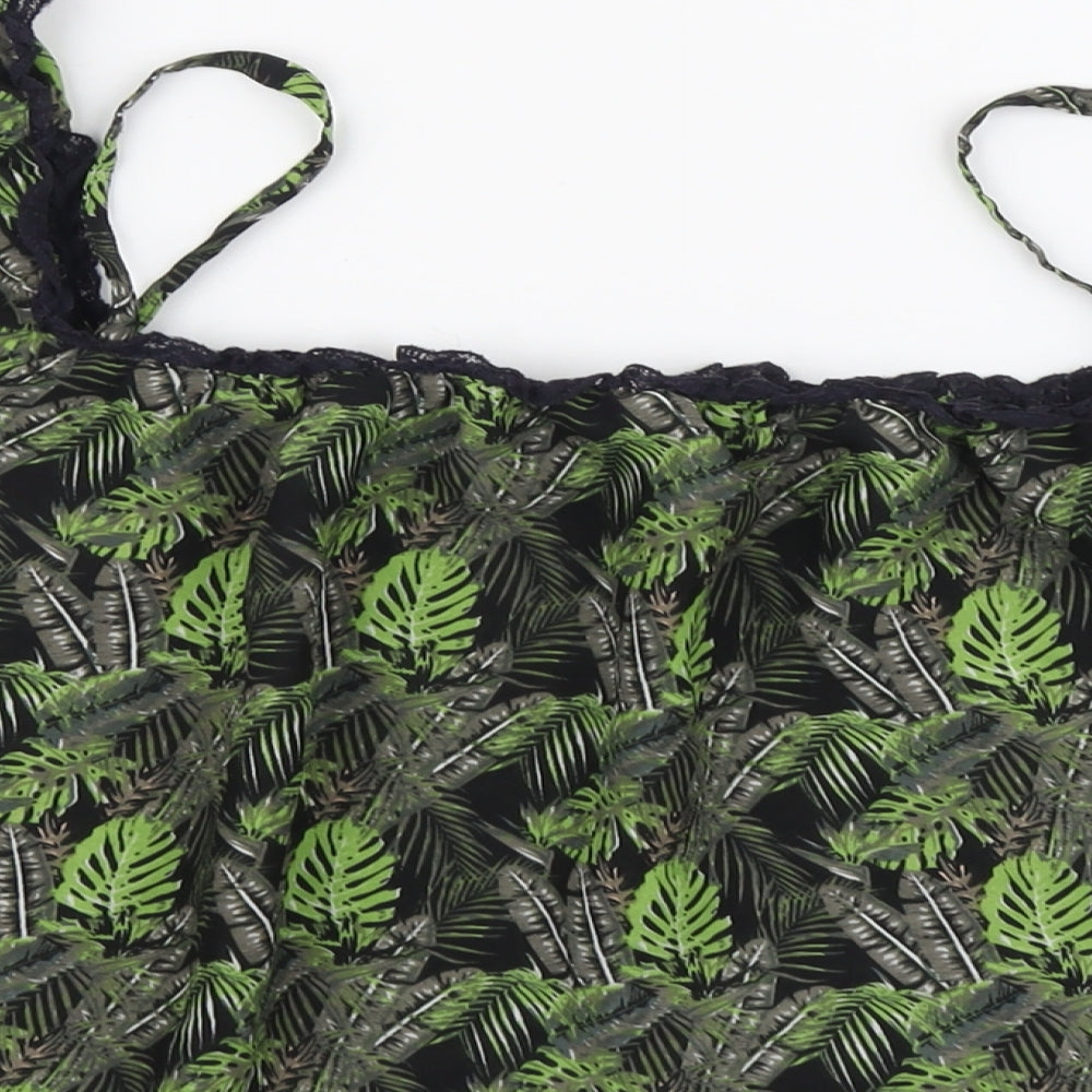 Blue Inc Womens Green Geometric Polyester Cropped Blouse Size 10 Square Neck - Leaf Print Cold Shoulder