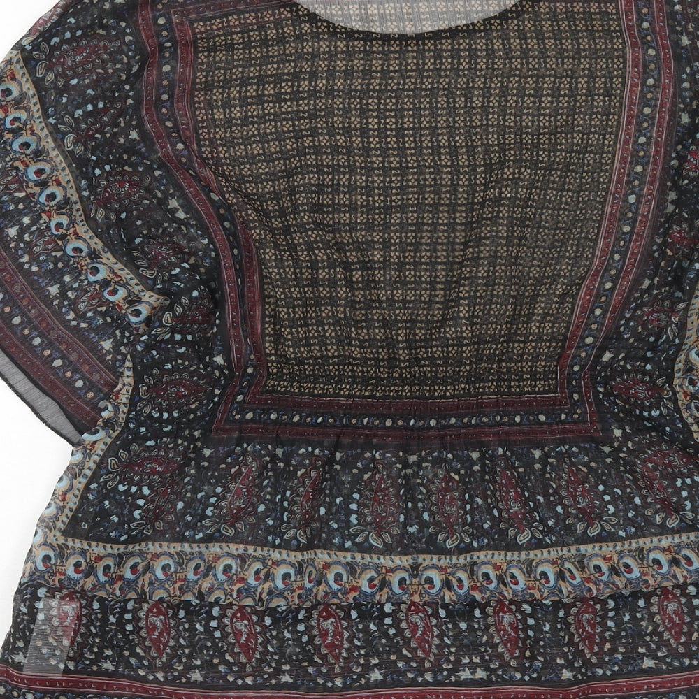 New Look Womens Multicoloured Geometric Polyester Basic Blouse Size 6 Round Neck