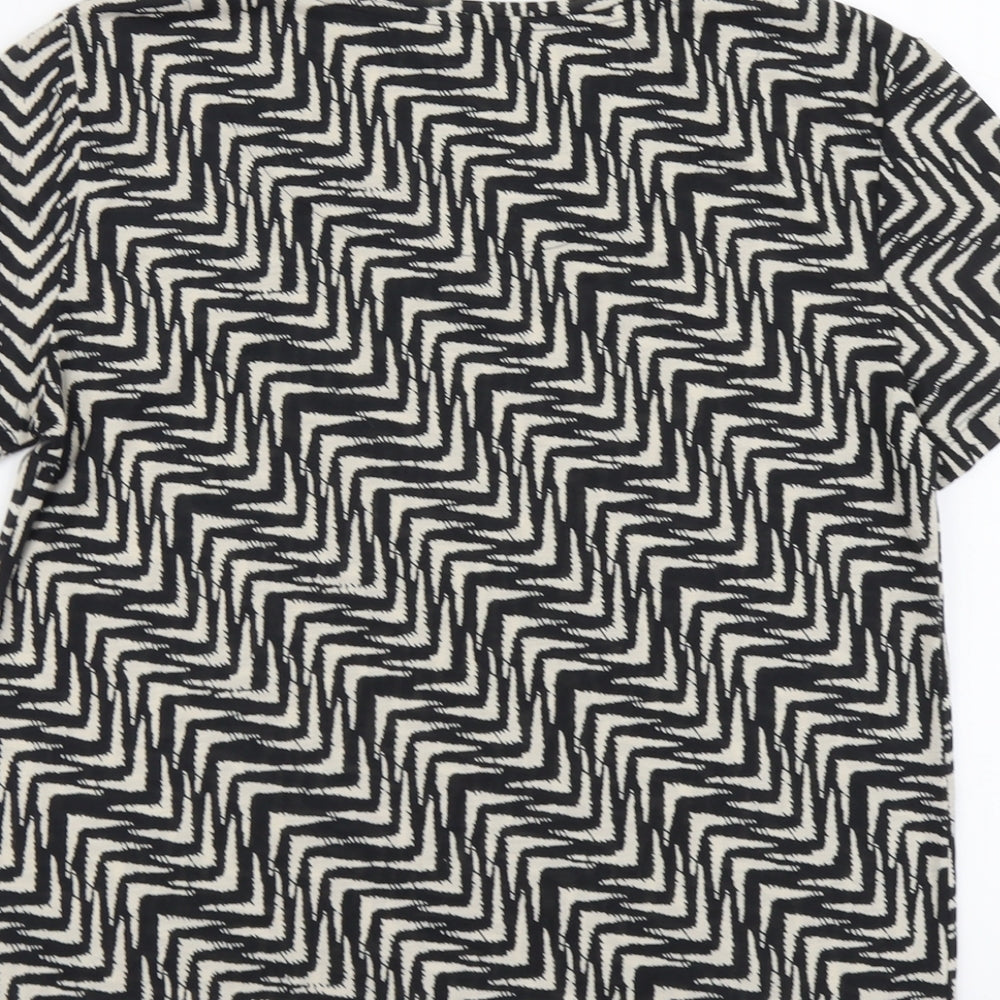 Marks and Spencer Womens Black Geometric Polyester Basic T-Shirt Size 8 Round Neck