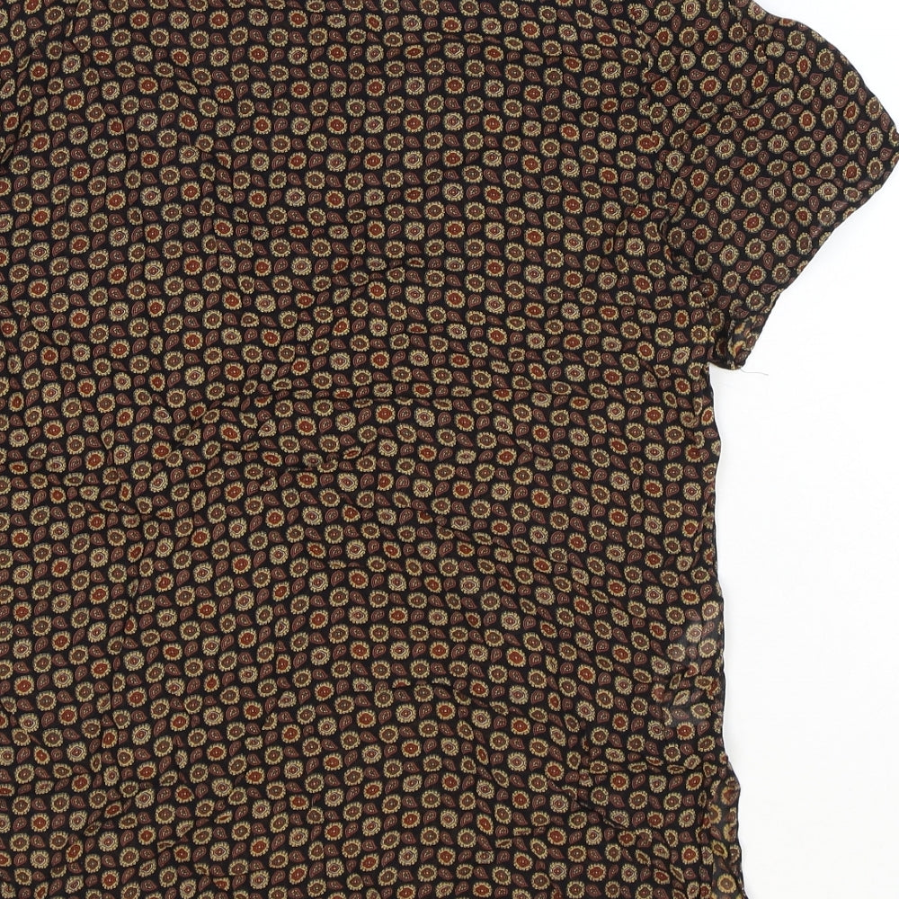 Marks and Spencer Womens Black Geometric Viscose Basic T-Shirt Size 8 Scoop Neck