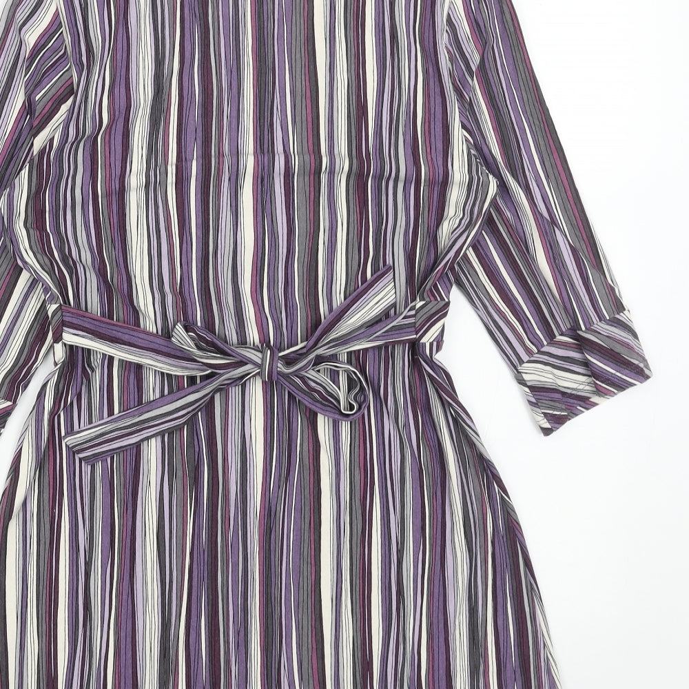 Marks and Spencer Womens Purple Striped Viscose A-Line Size 10 V-Neck Pullover