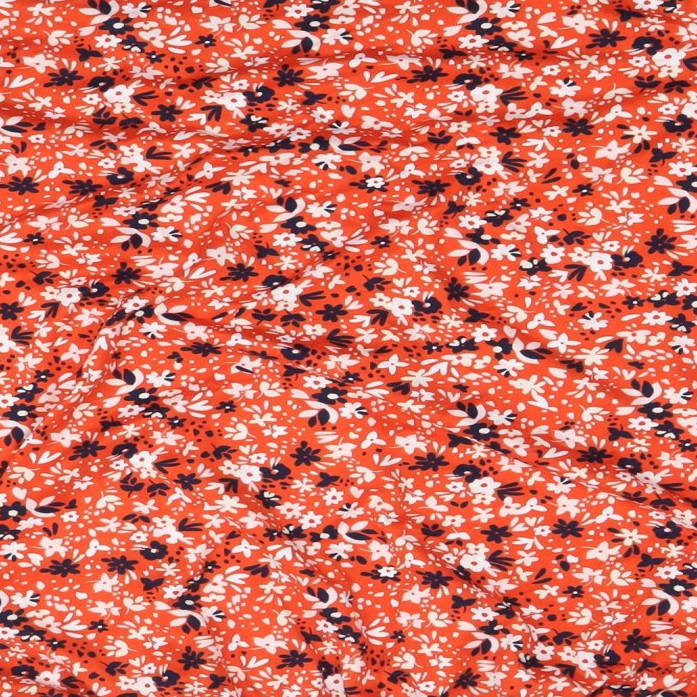 Julipa Womens Red Floral Polyester Basic Blouse Size 16 V-Neck - Elastic Hem