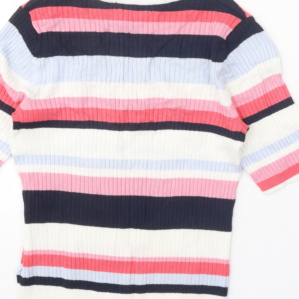 Marks and Spencer Womens Multicoloured Round Neck Striped Viscose Pullover Jumper Size 10