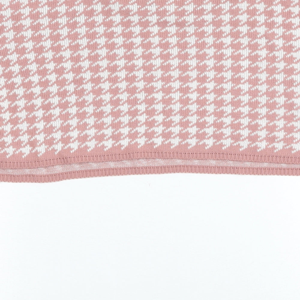 Stylewise Womens Pink Round Neck Herringbone Acrylic Pullover Jumper Size M - Cropped, Size M/L