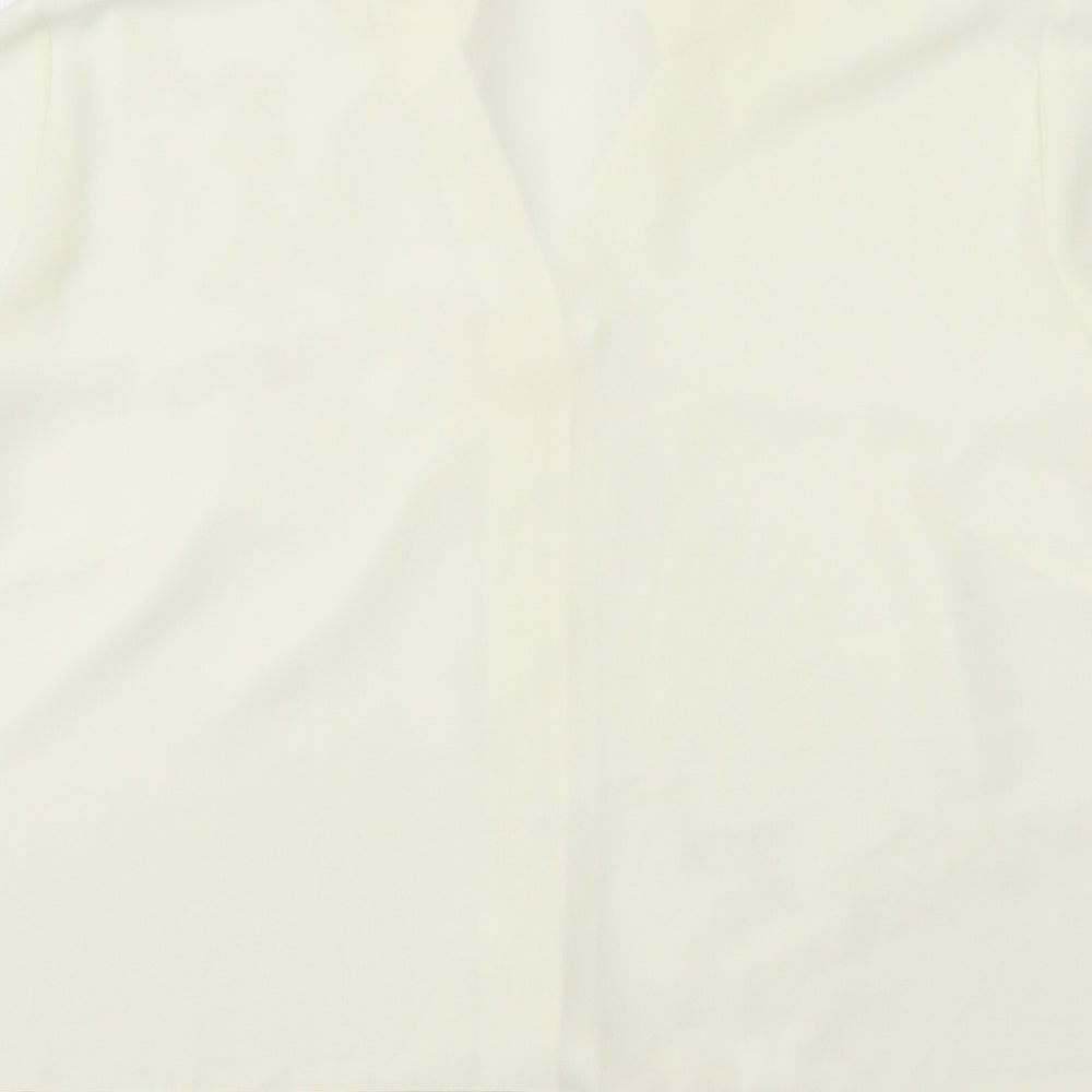 Marks and Spencer Womens Ivory Floral Polyester Basic Button-Up Size 16 Collared - Satin Trim