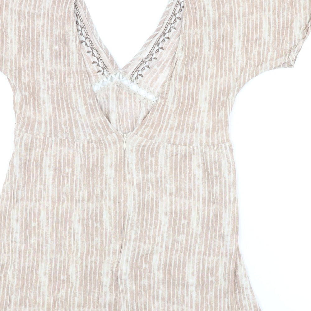 En Creme Womens Pink Geometric Viscose Mini Size S V-Neck Zip