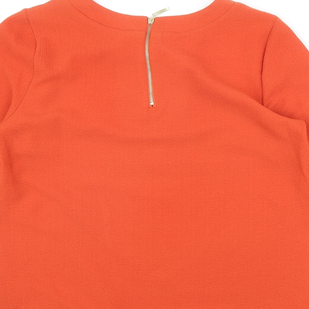 Marks and Spencer Womens Orange Polyester Basic Blouse Size 10 Round Neck