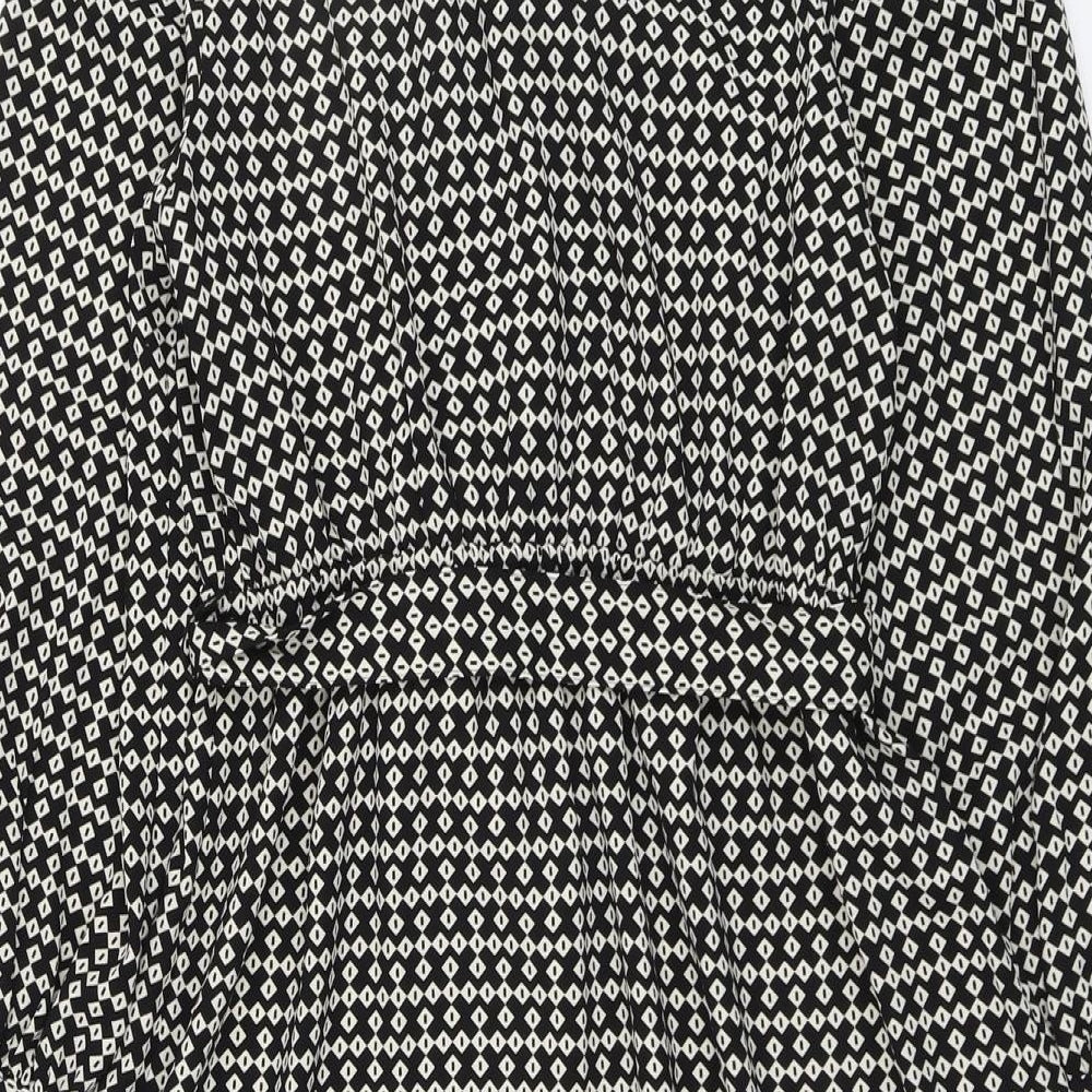 Marks and Spencer Womens Black Geometric Polyester Shirt Dress Size 10 V-Neck Tie