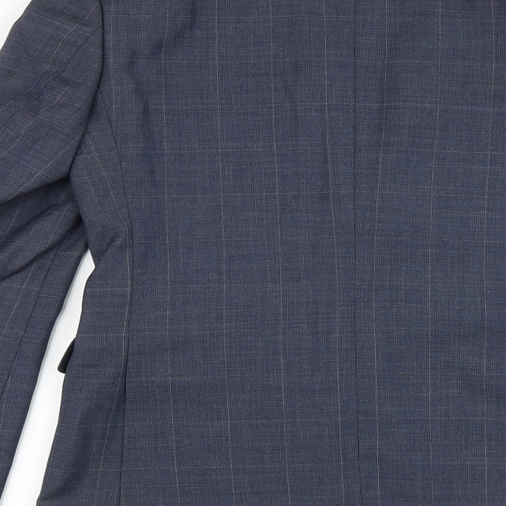 Marks and Spencer Mens Blue Plaid Wool Jacket Suit Jacket Size 36 Regular