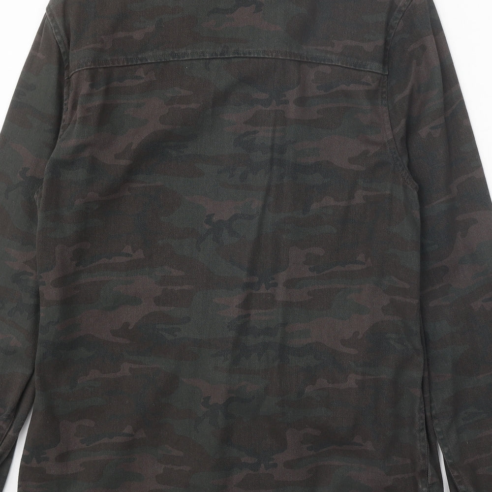 Topman Mens Brown Camouflage Cotton Button-Up Size XS Collared Snap