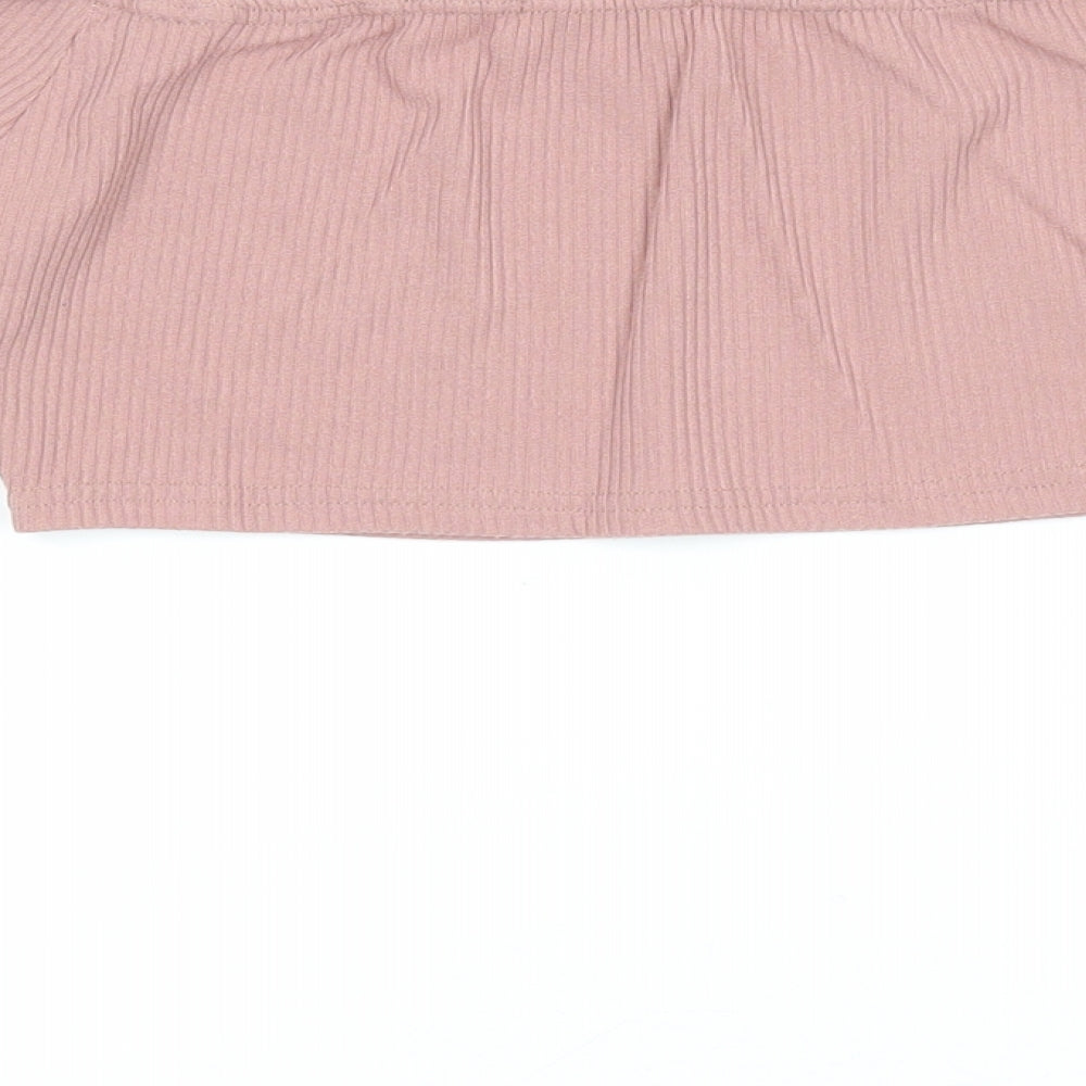 In the Style Womens Pink Viscose Cropped T-Shirt Size 8 Boat Neck
