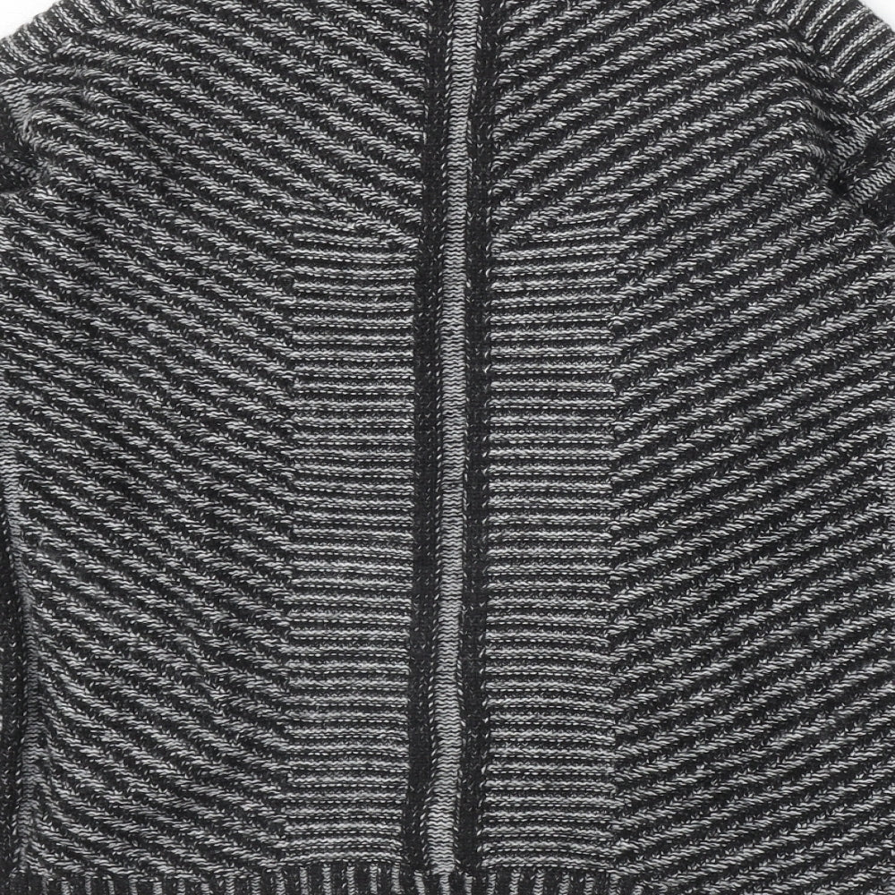 Marks and Spencer Womens Black V-Neck Striped Acrylic Cardigan Jumper Size 14