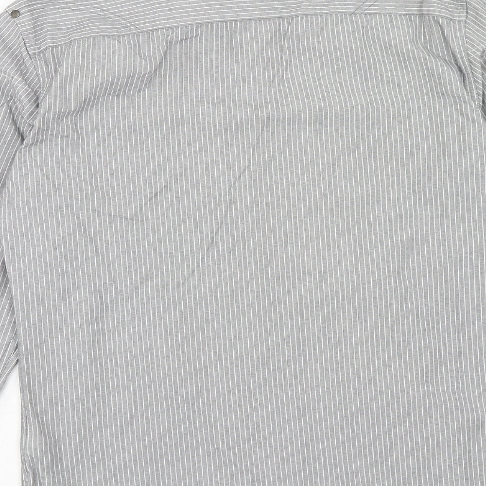NEXT Mens Grey Striped Cotton Button-Up Size S Collared Button