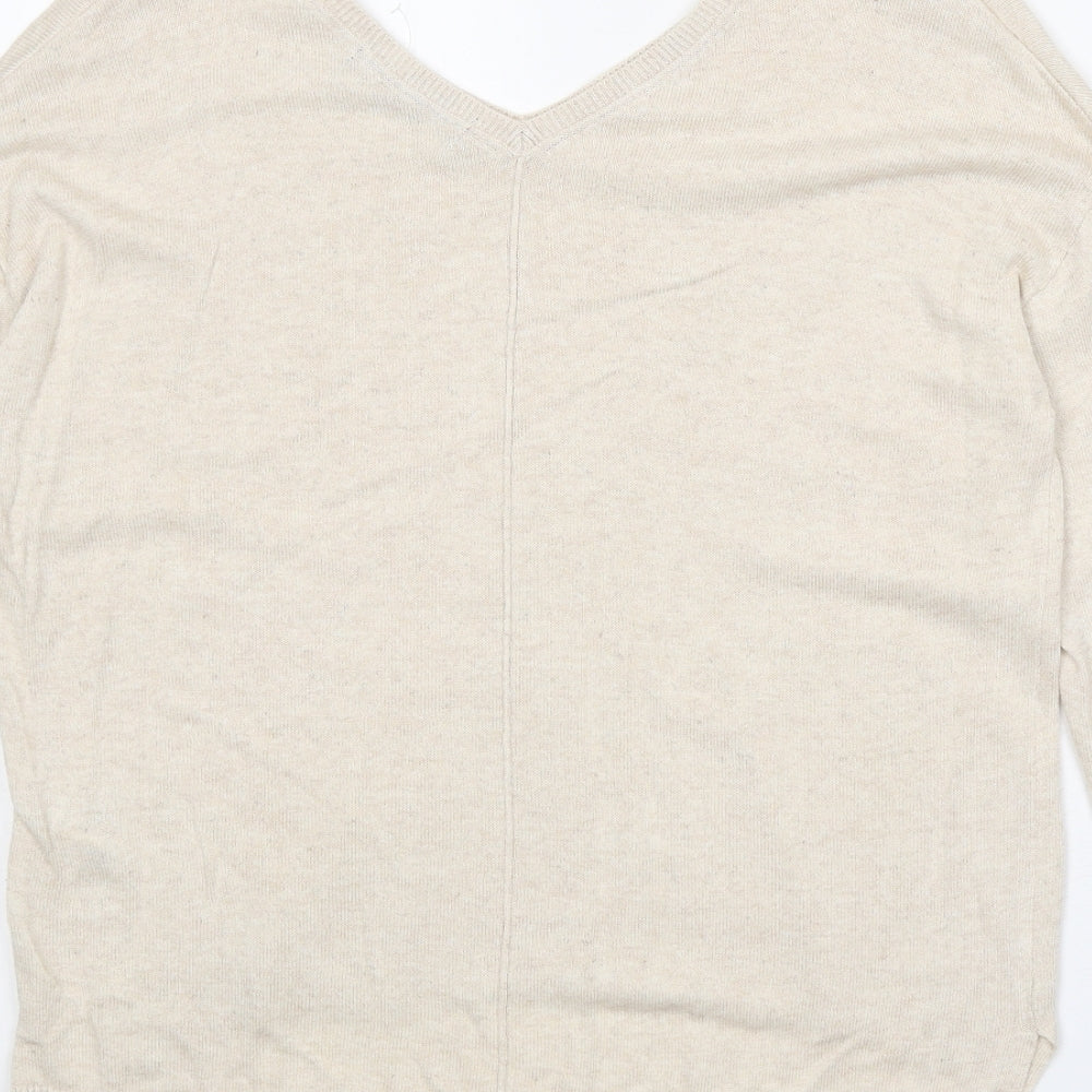 Marks and Spencer Womens Beige V-Neck Viscose Pullover Jumper Size 12