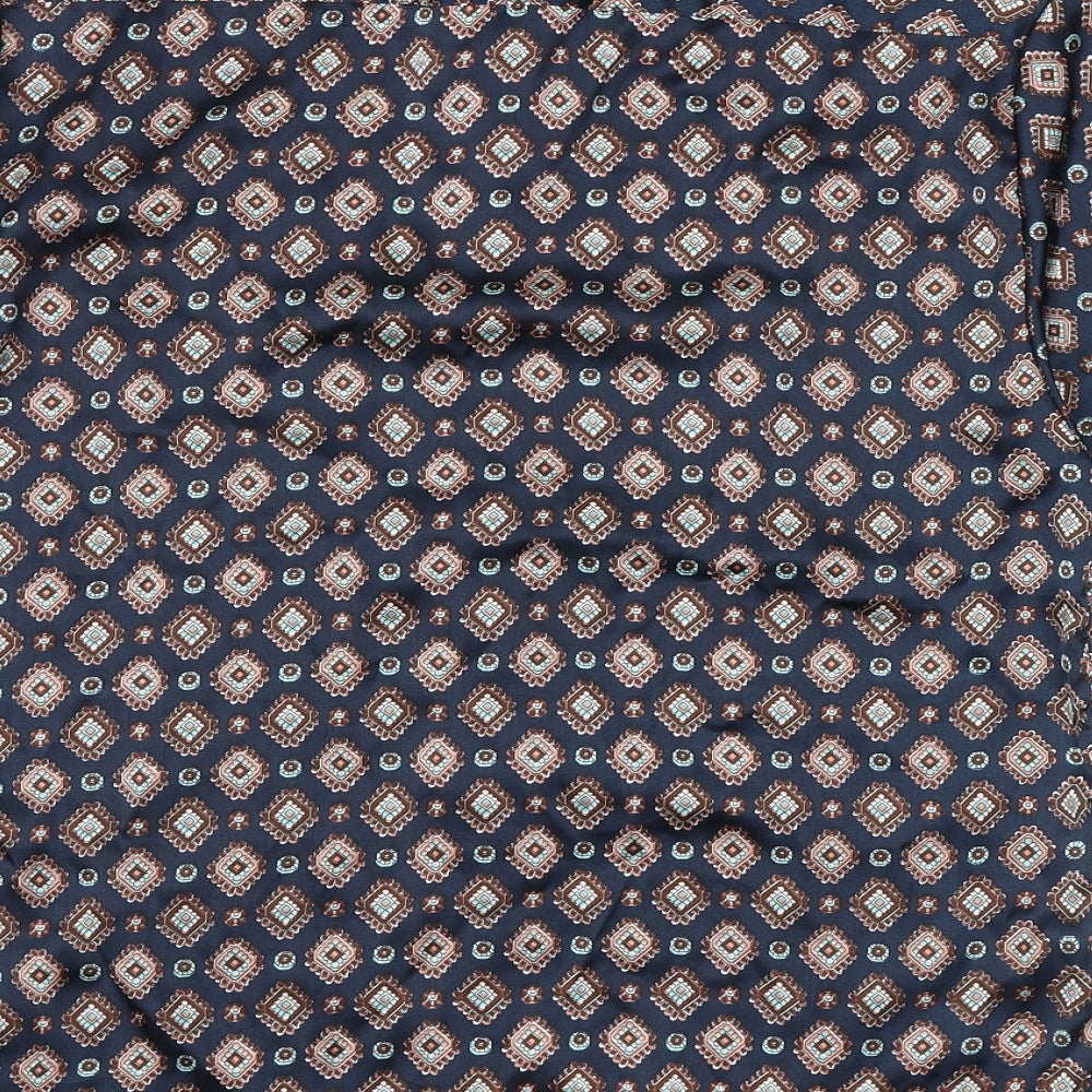 Burton Mens Blue Geometric Polyester Button-Up Size S Collared Button