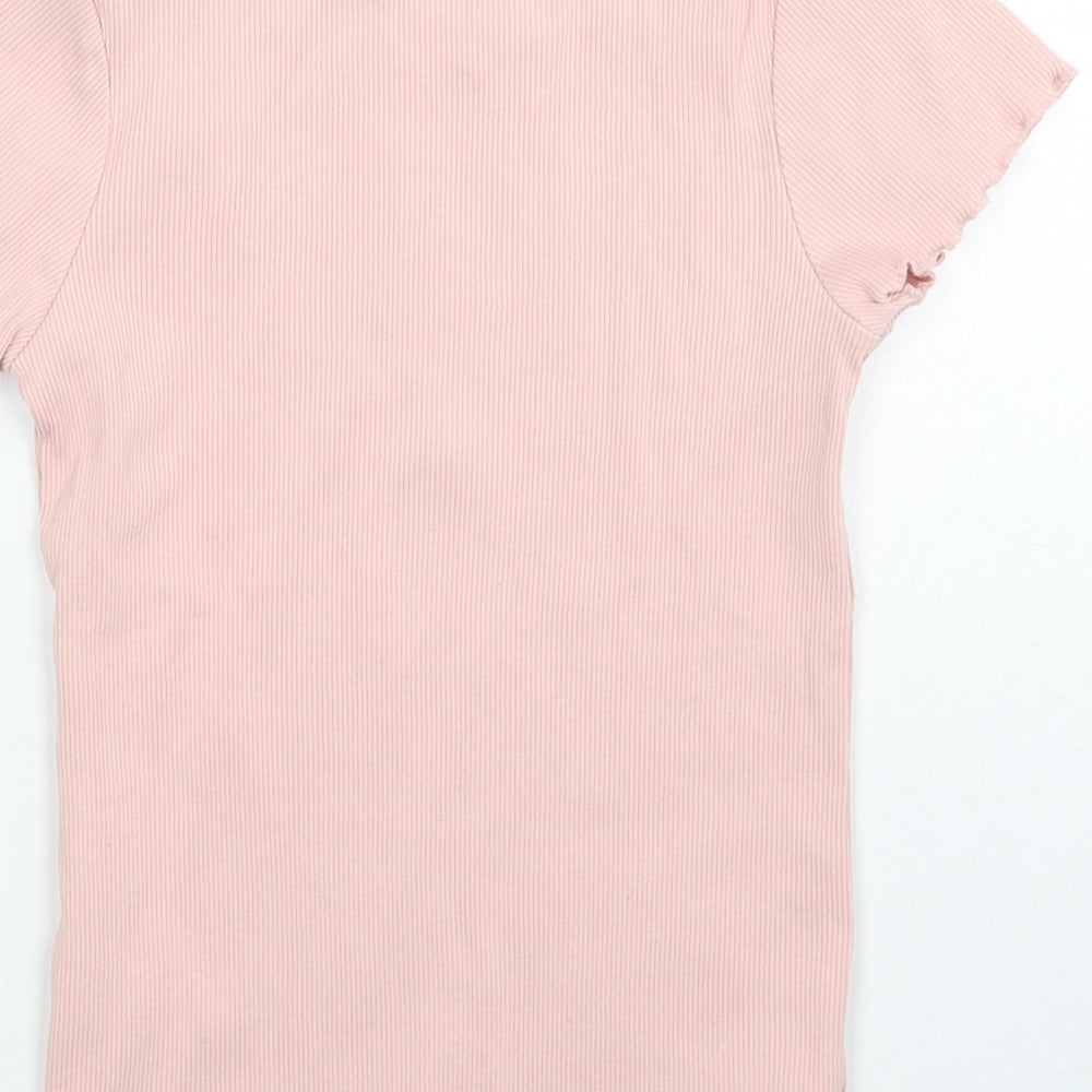 George Girls Pink Cotton Basic T-Shirt Size 8-9 Years Round Neck Pullover