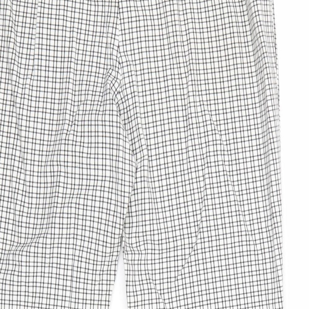 Marks and Spencer Womens White Plaid Polyester Trousers Size 32 in Regular Zip