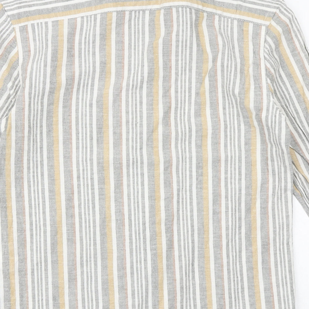 River Island Mens Grey Striped Cotton Button-Up Size S Collared Zip