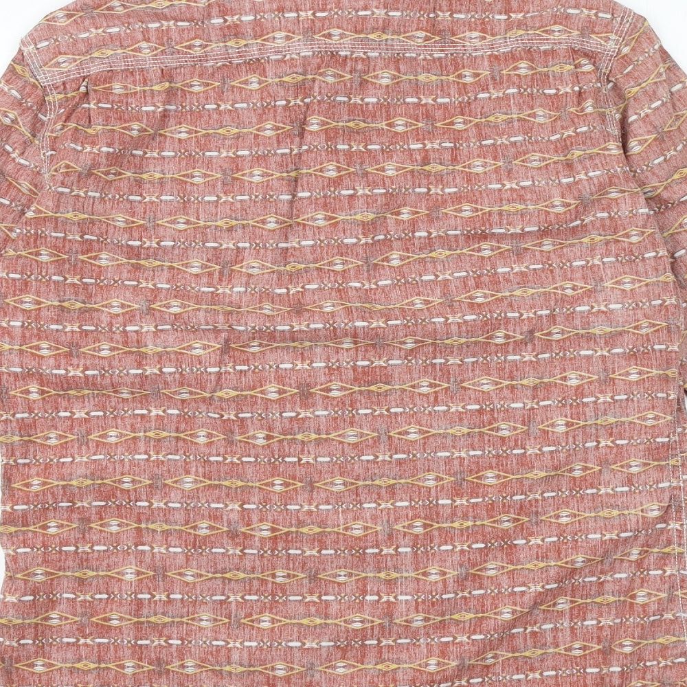 Debenhams Mens Orange Geometric Cotton Button-Up Size S Collared Button