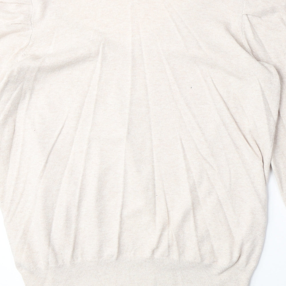 H&M Womens Beige V-Neck Cotton Pullover Jumper Size L