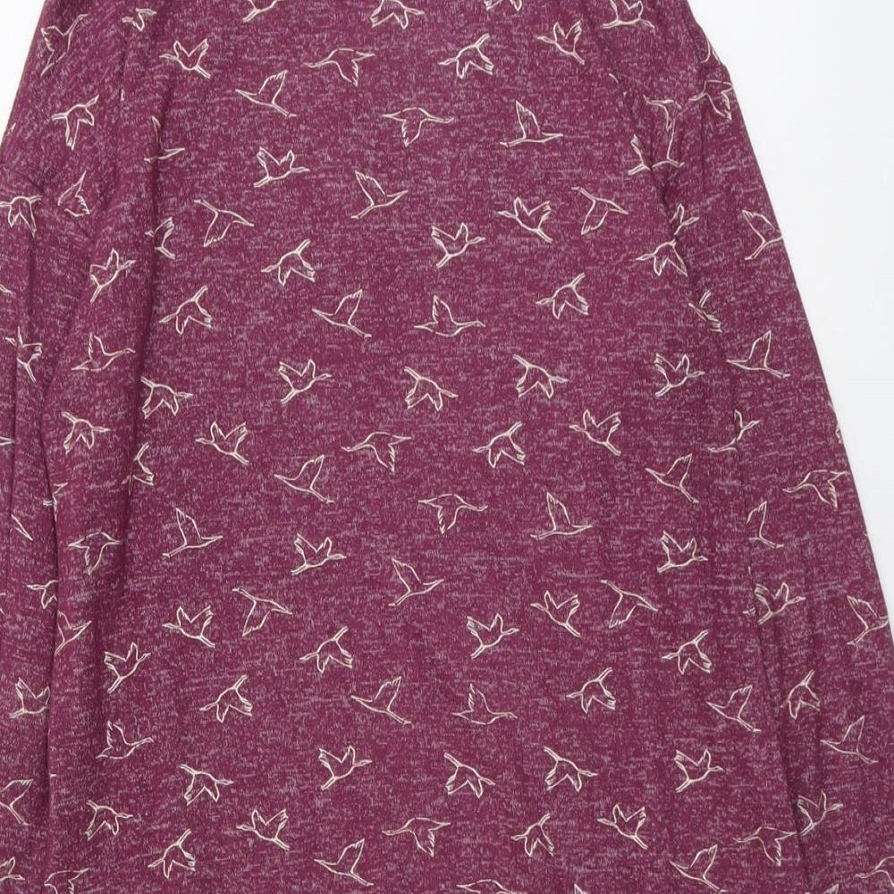 Marks and Spencer Womens Purple Geometric Viscose Tunic T-Shirt Size 8 Mock Neck - Birds
