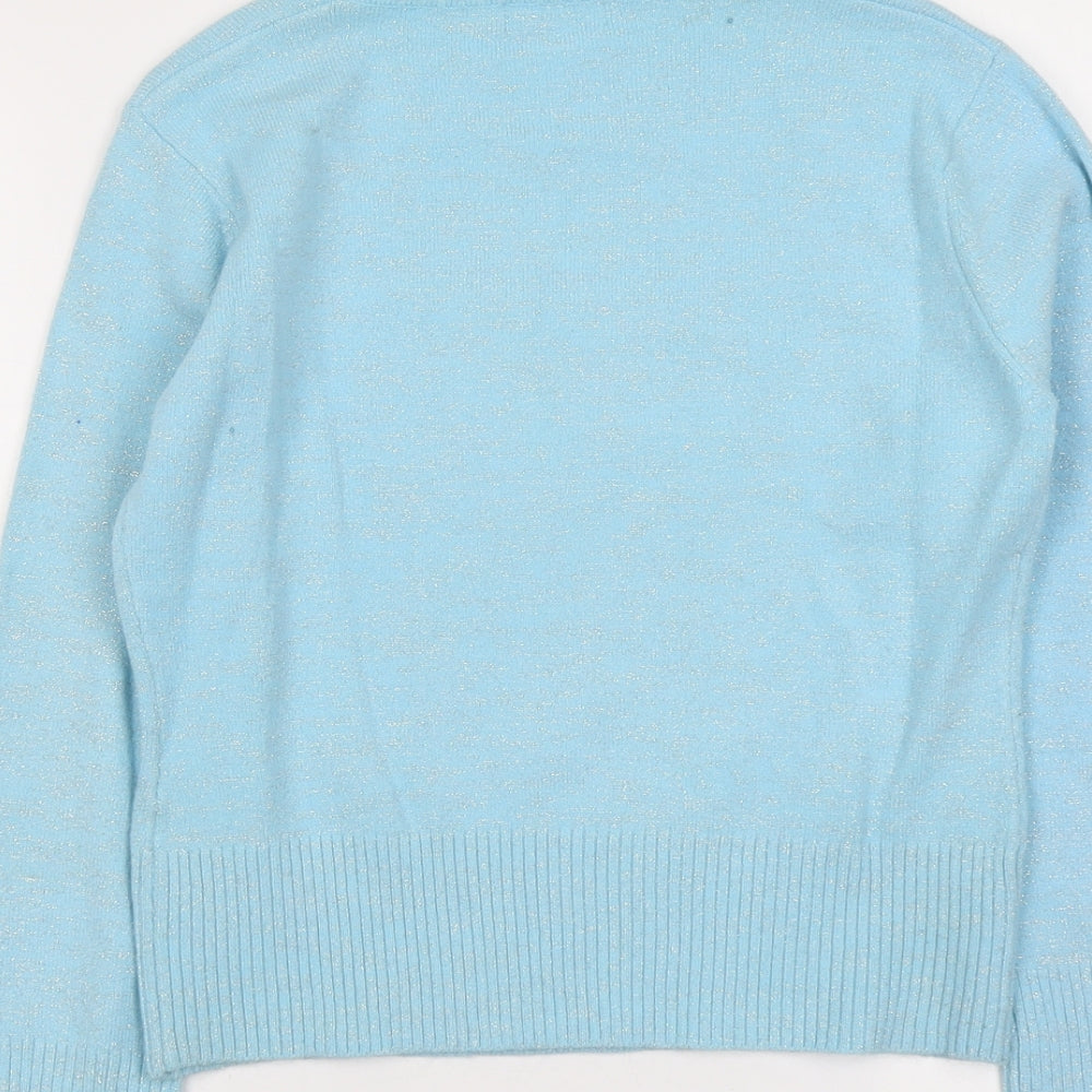 Liquid Womens Blue Square Neck Acrylic Pullover Jumper Size L