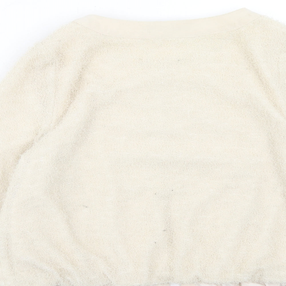 Kaleidoscope Womens Beige Scoop Neck Polyester Cardigan Jumper Size 14 - Embellished Neckline