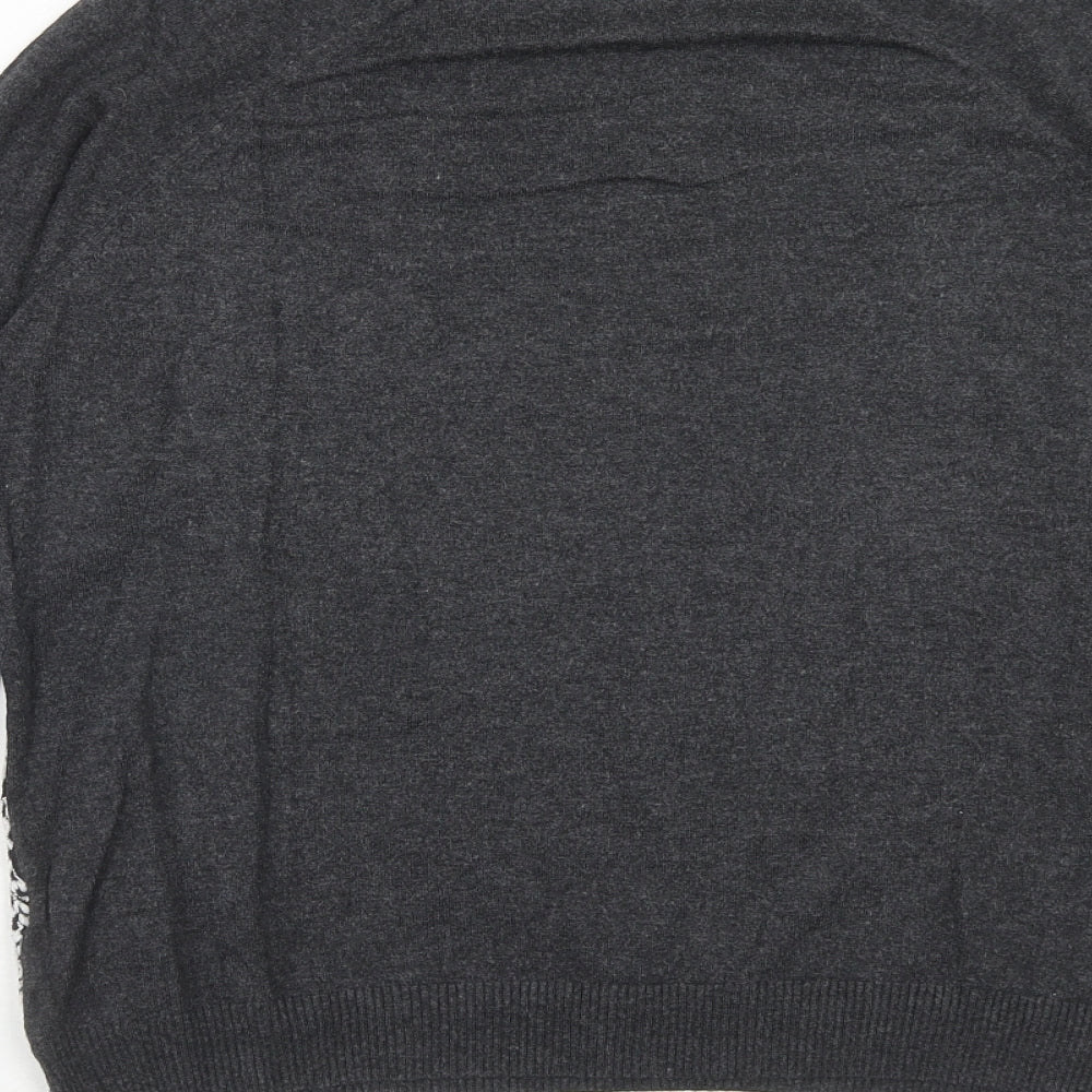Marks and Spencer Womens Grey Round Neck Floral Viscose Pullover Jumper Size 14