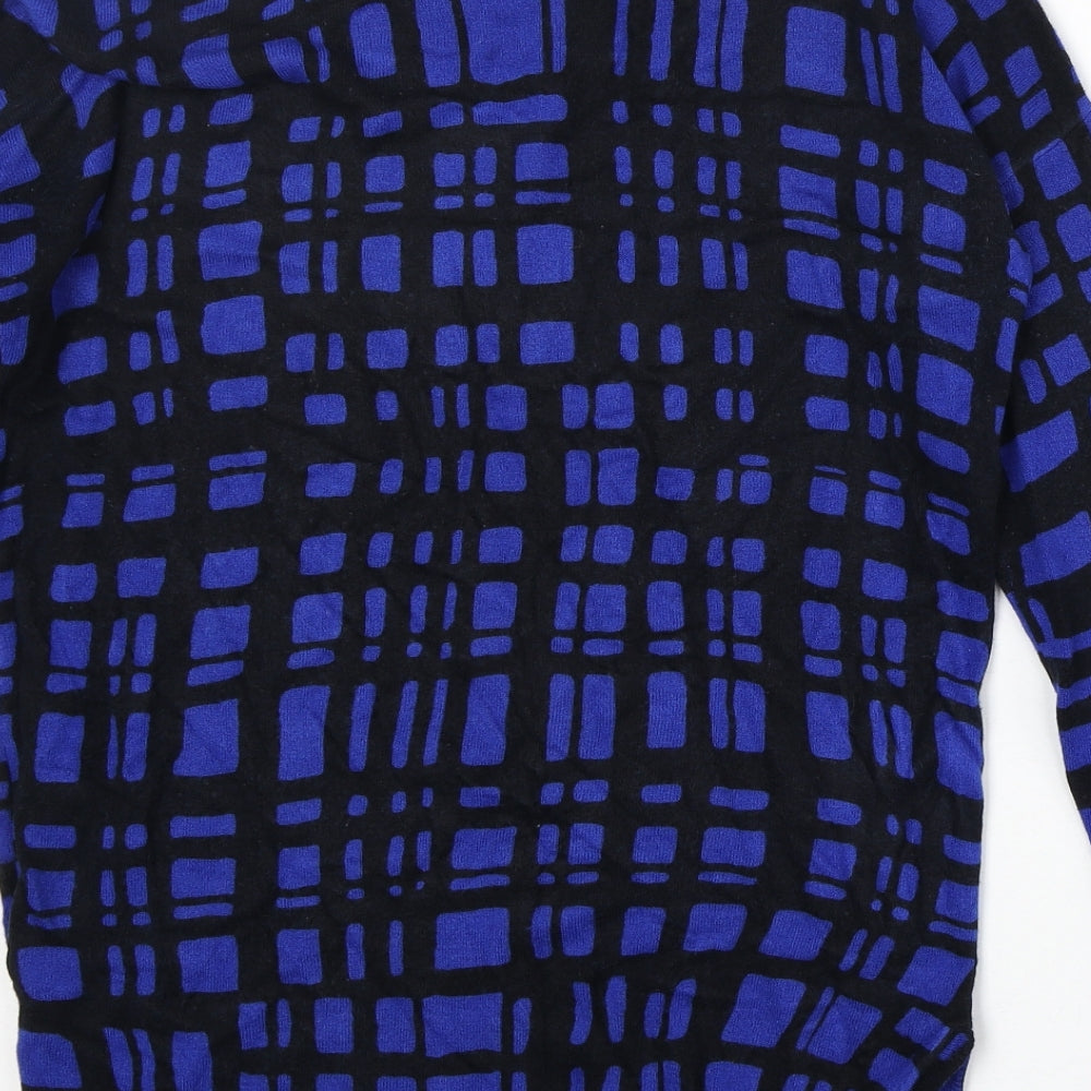 Marks and Spencer Womens Blue Round Neck Geometric Acrylic Pullover Jumper Size 8