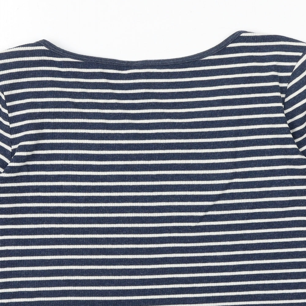 H&M Womens Blue Striped Cotton Cropped T-Shirt Size M Scoop Neck