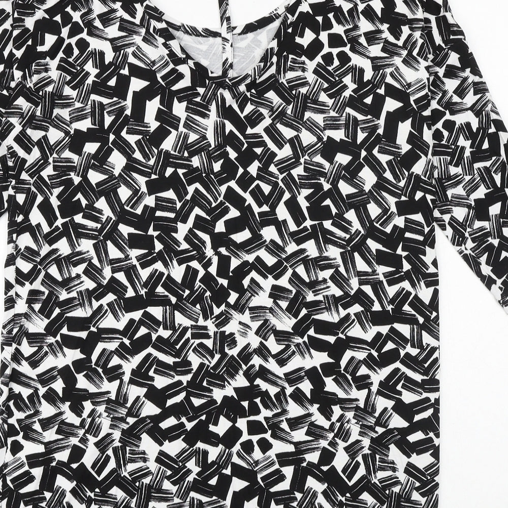 Dorothy Perkins Womens Black Geometric Viscose Basic Blouse Size 10 Round Neck - Ring Detail on Back