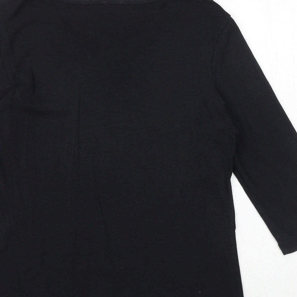 Lisa Campione Womens Black 100% Cotton Basic Blouse Size 14 V-Neck