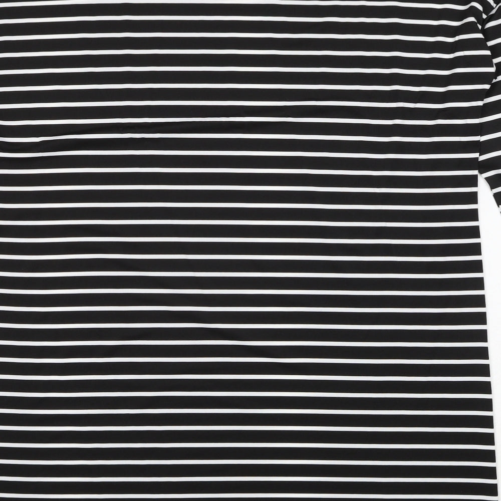 SheIn Womens Black Striped Polyester A-Line Size M Round Neck Pullover