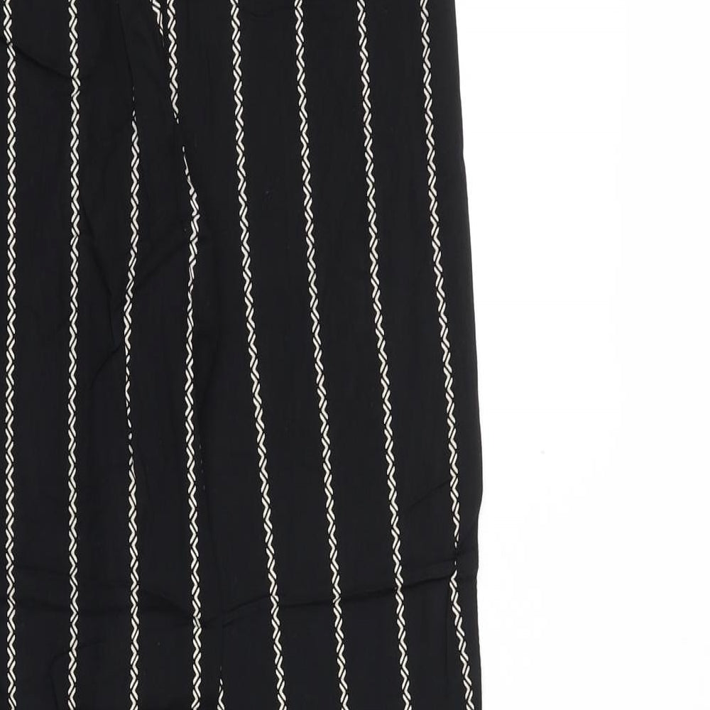 H&M Womens Black Striped Polyester Trousers Size 6 Regular