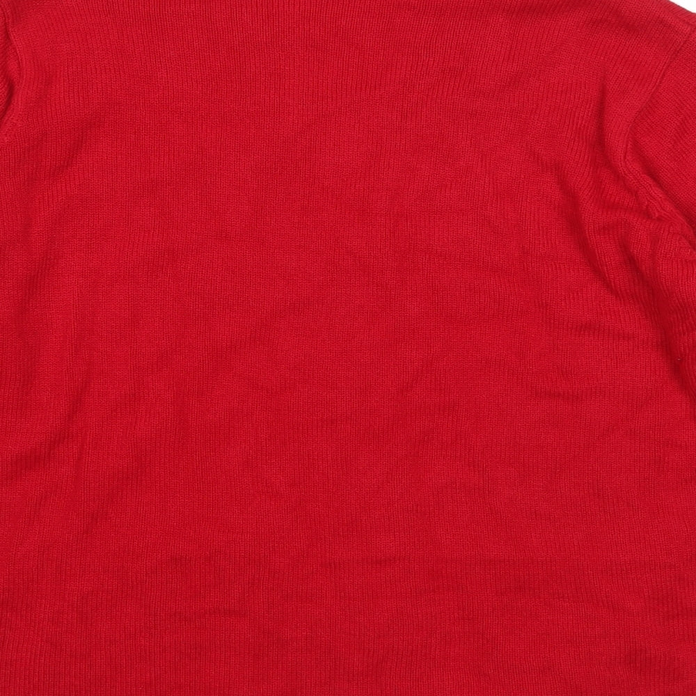 Daxon Womens Red V-Neck Acrylic Cardigan Jumper Size 14 - Size 14-16