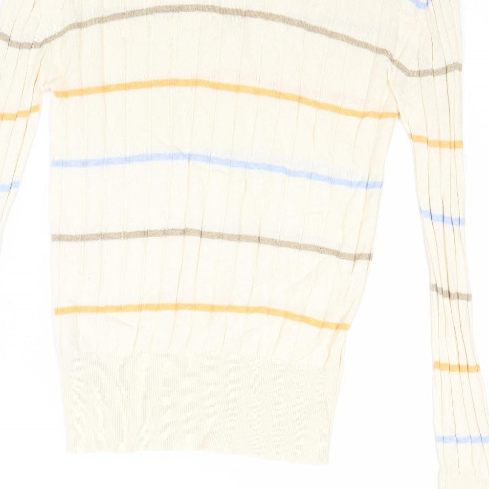 Marks and Spencer Womens Beige Square Neck Striped Viscose Pullover Jumper Size S
