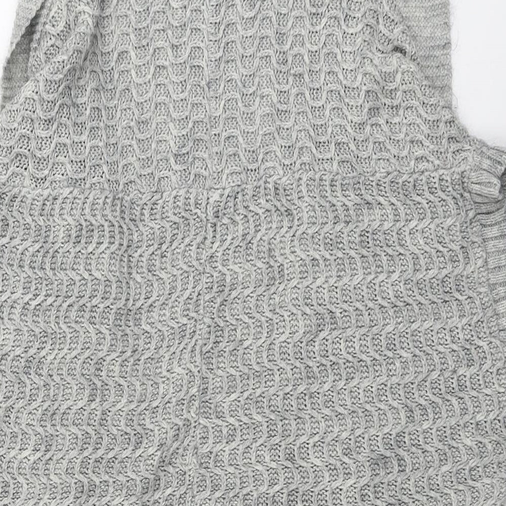 Topshop Womens Grey V-Neck Geometric Acrylic Cardigan Jumper Size 12
