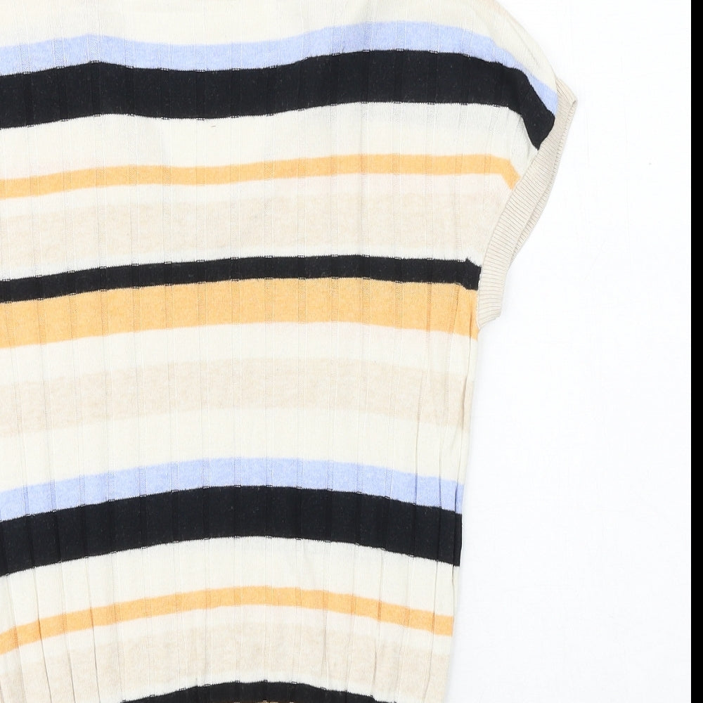 Marks and Spencer Womens Multicoloured V-Neck Striped Acrylic Pullover Jumper Size M